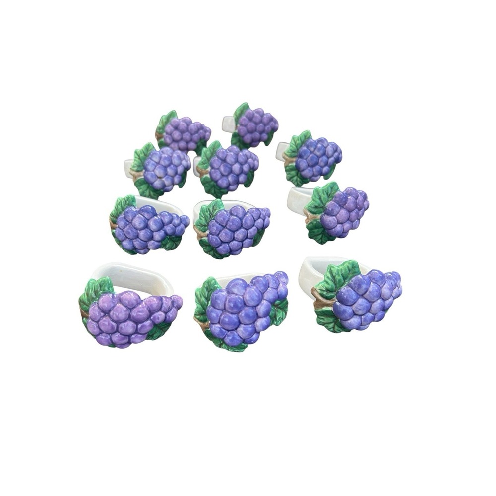 Grape Bunch Fruit Porcelain Napkin Holders Rings Set of 11 Flaw Maximalist